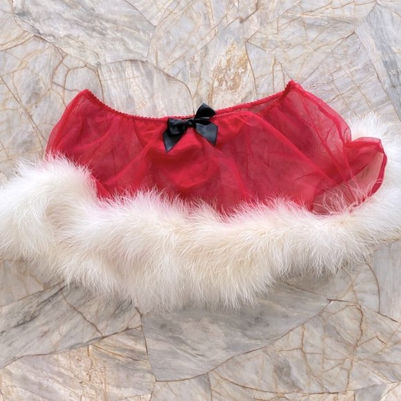 Victorias Secret Santa Baby RED PANTY SKIRT FEATHERS MEDIUM - Picture 12 of 14